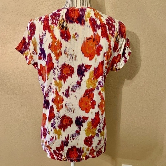 Daisy Fuentes Top Large Cream Orange Purple Gold Abstract Floral Cotton - Picture 8 of 14